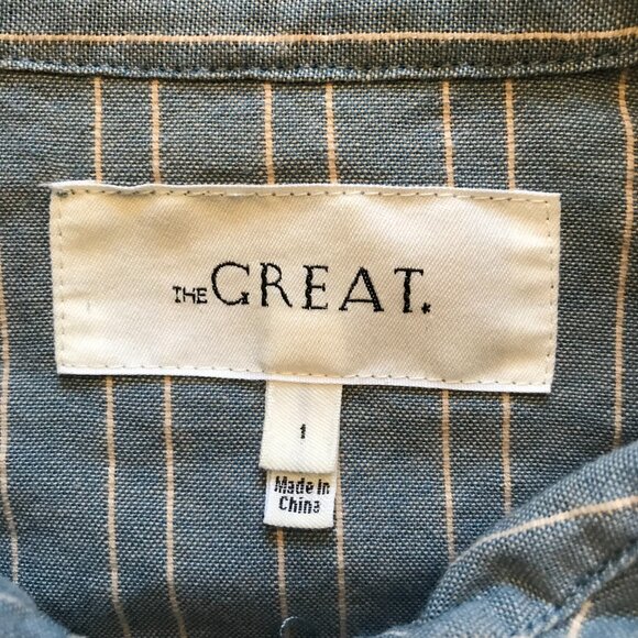 The GREAT Button Down Shirt Top Blouse Womens 1 Small Blue Short Sleeve Cotton - Picture 5 of 12